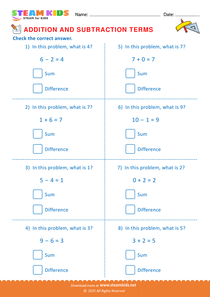 Free Math Worksheet - Check the correct answer - Worksheet 17