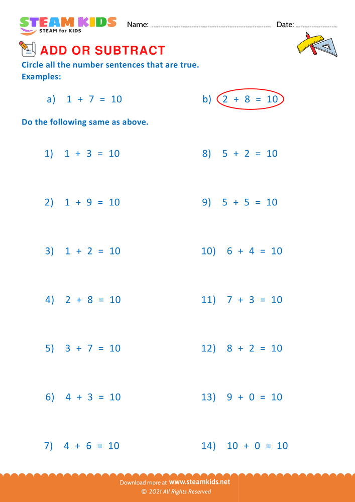 Free Math Worksheet - Add or Subtract - Worksheet 5