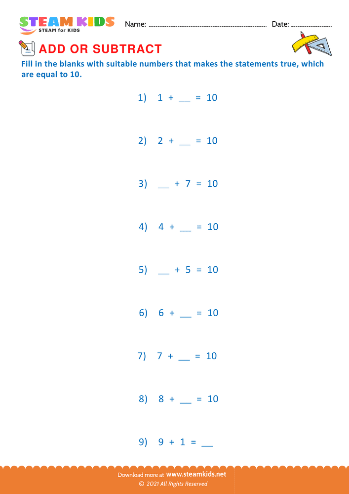 Free Math Worksheet - Add or Subtract - Worksheet 6