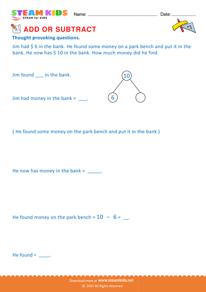 Free Math Worksheet - Add or Subtract - Worksheet 9