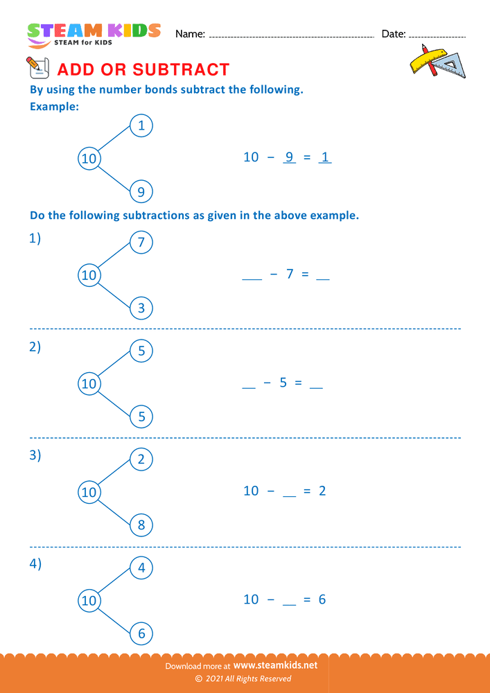 Free Math Worksheet - Add or Subtract - Worksheet 21