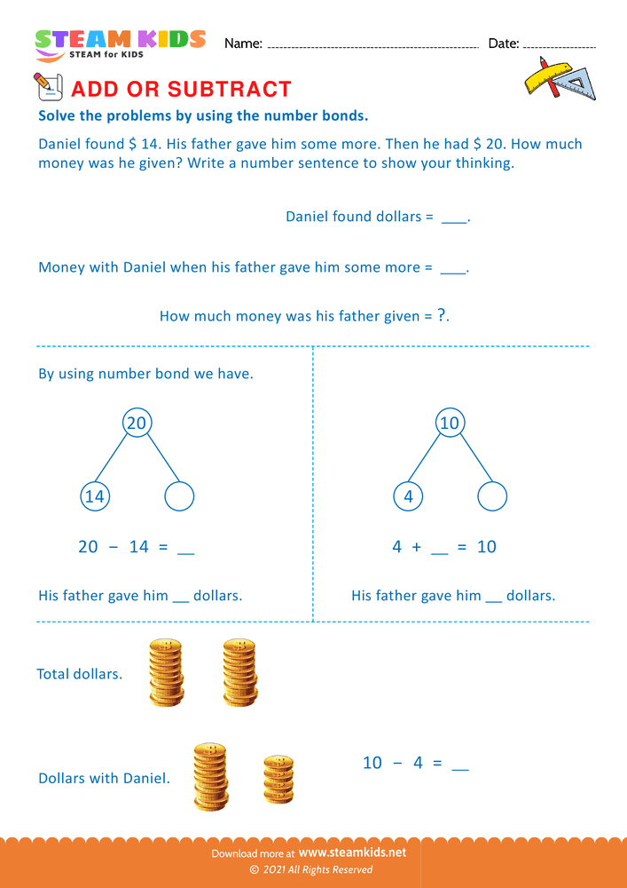 Free Math Worksheet - Add or Subtract - Worksheet 27