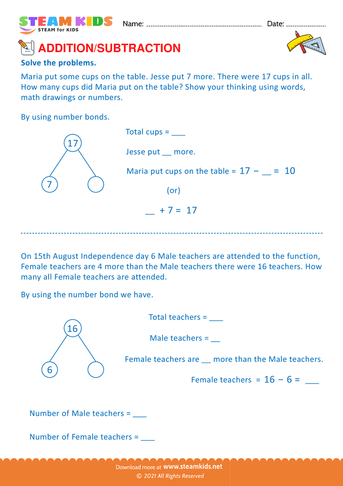 Free Math Worksheet - Add or Subtract - Worksheet 37