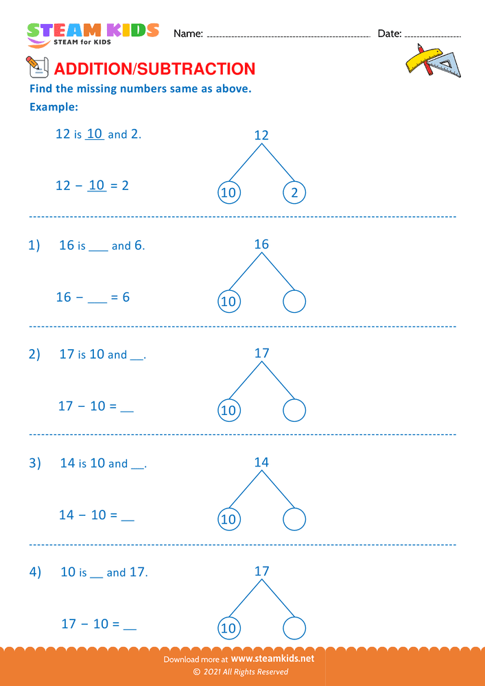 Free Math Worksheet - Add or Subtract - Worksheet 39