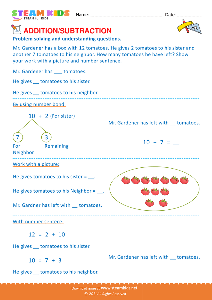 Free Math Worksheet - Add or Subtract - Worksheet 43