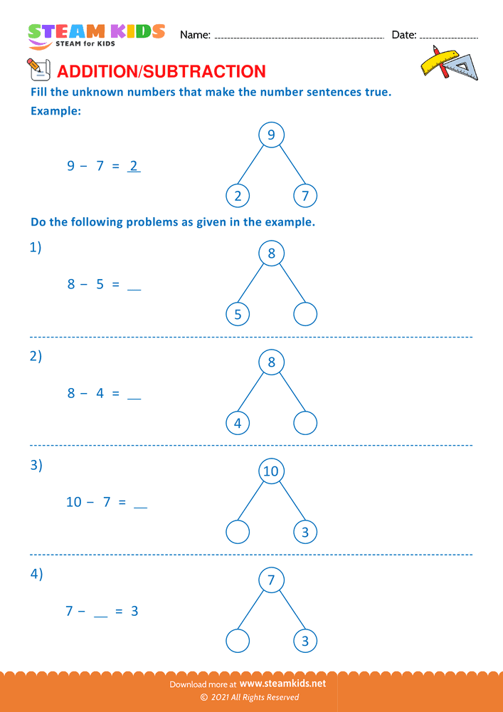 Free Math Worksheet - Add or Subtract - Worksheet 45