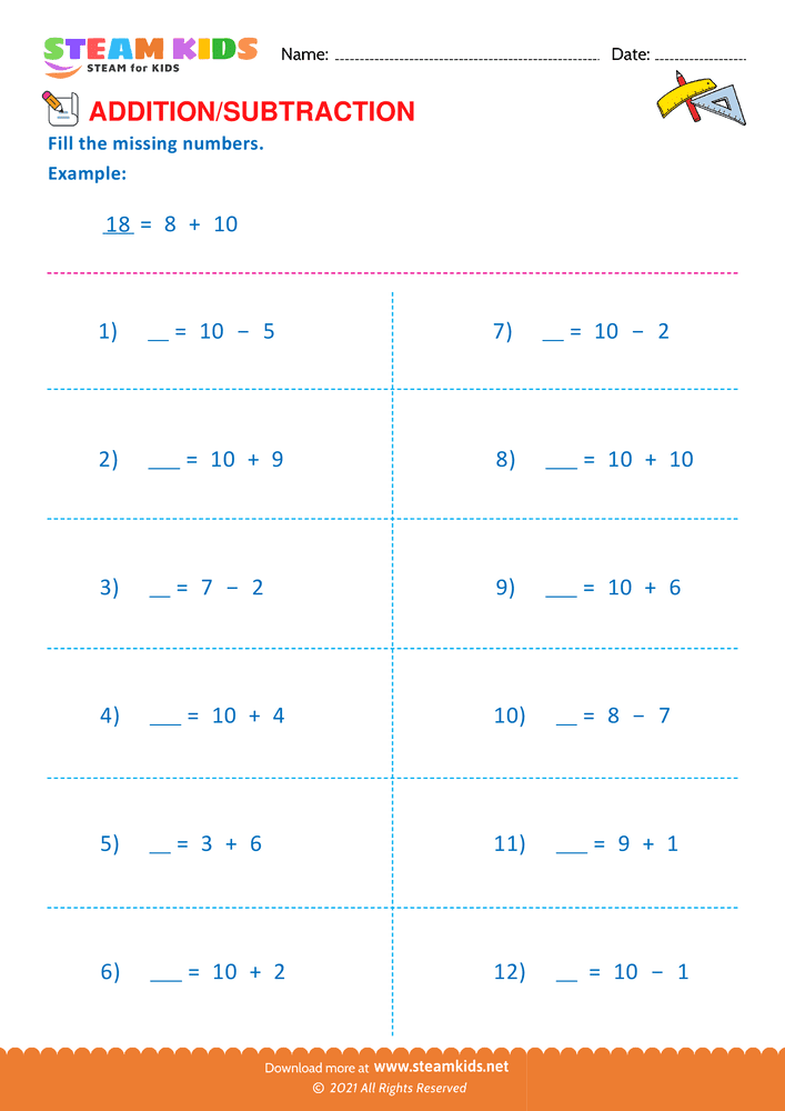 Free Math Worksheet - Add or Subtract - Worksheet 49