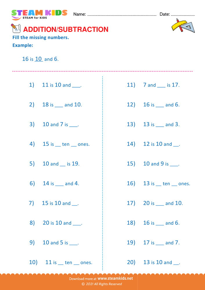 Free Math Worksheet - Add or Subtract - Worksheet 50