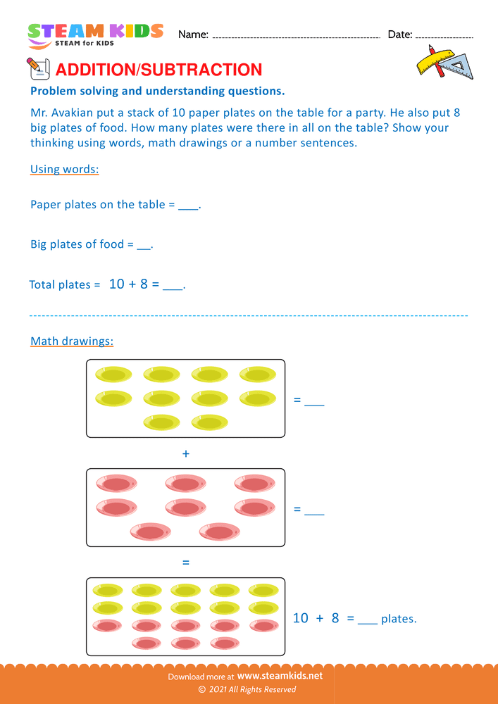 Free Math Worksheet - Add or Subtract - Worksheet 51