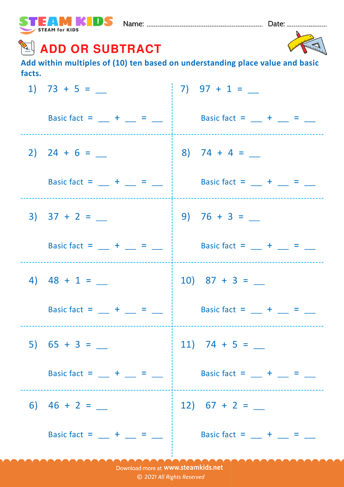 Free Math Worksheet - Add or Subtract - Worksheet 63