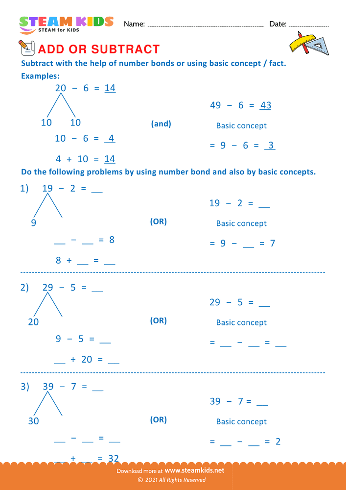 Free Math Worksheet - Add or Subtract - Worksheet 66