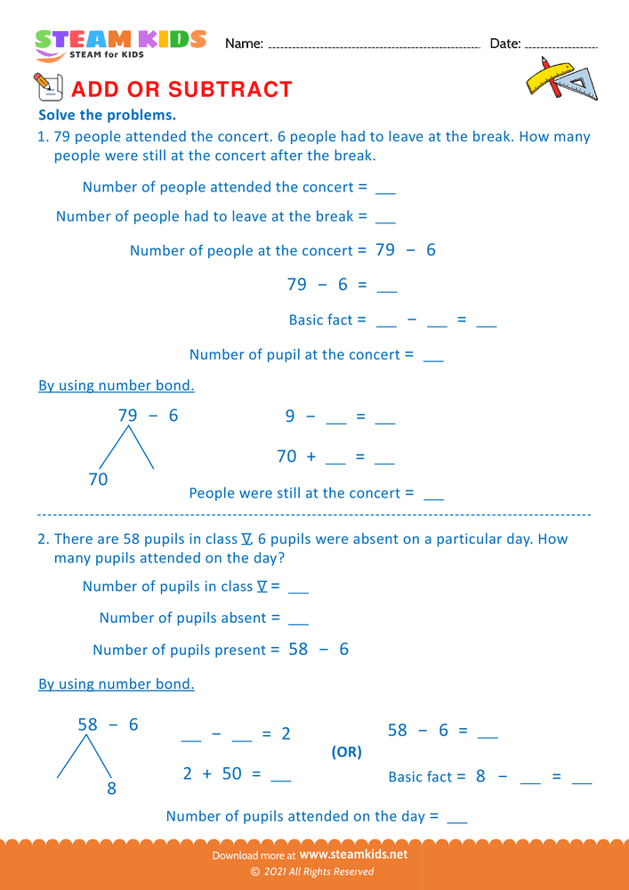 Free Math Worksheet - Add or Subtract - Worksheet 67