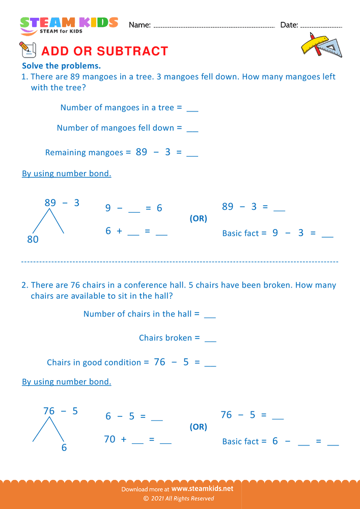 Free Math Worksheet - Add or Subtract - Worksheet 68