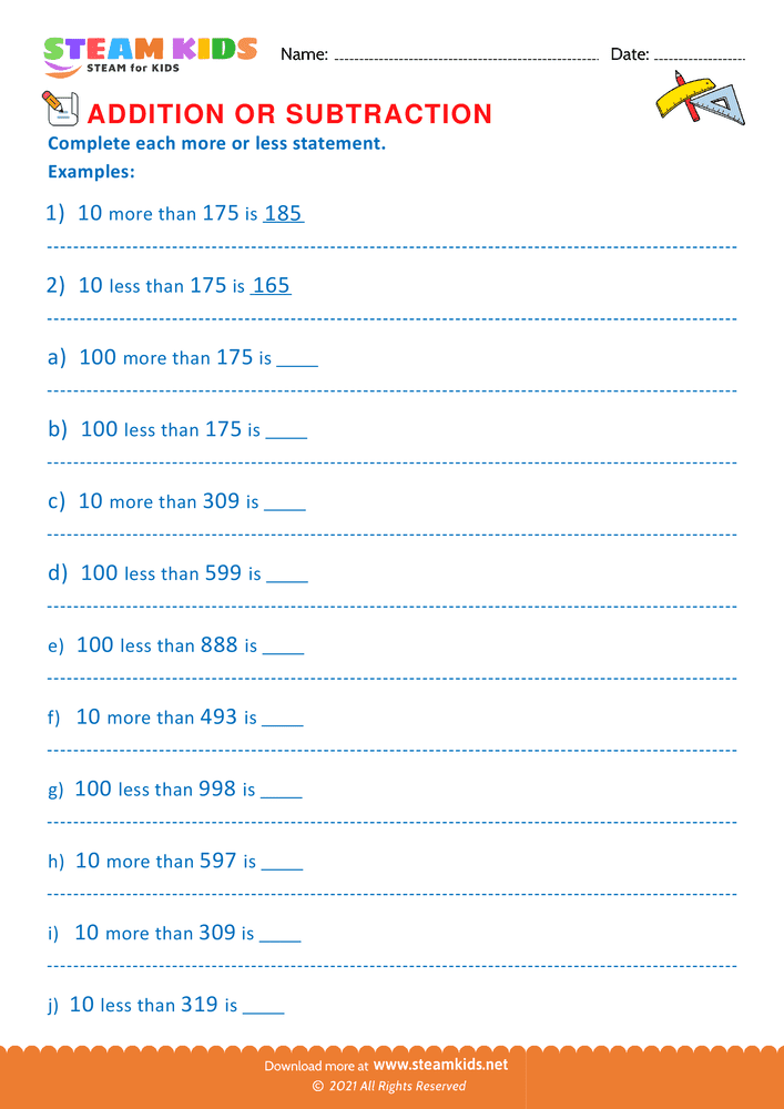 Free Math Worksheet - Complete Each Statement - Worksheet 1