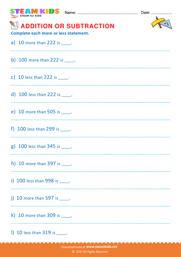 Free Math Worksheet - Complete Each Statement - Worksheet 2