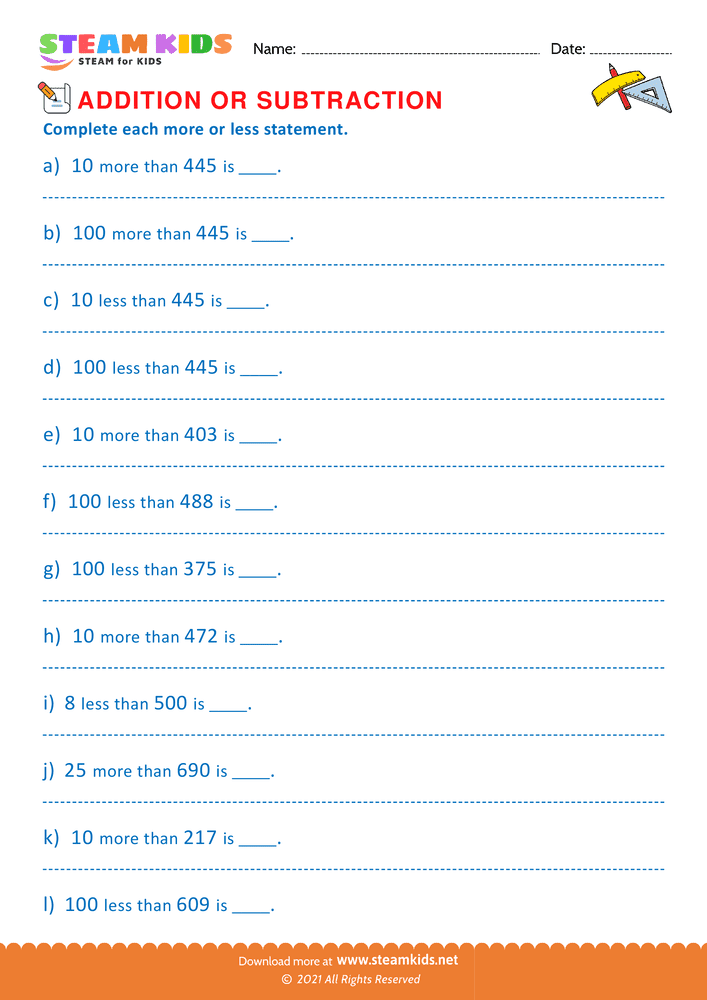 Free Math Worksheet - Complete Each Statement - Worksheet 3