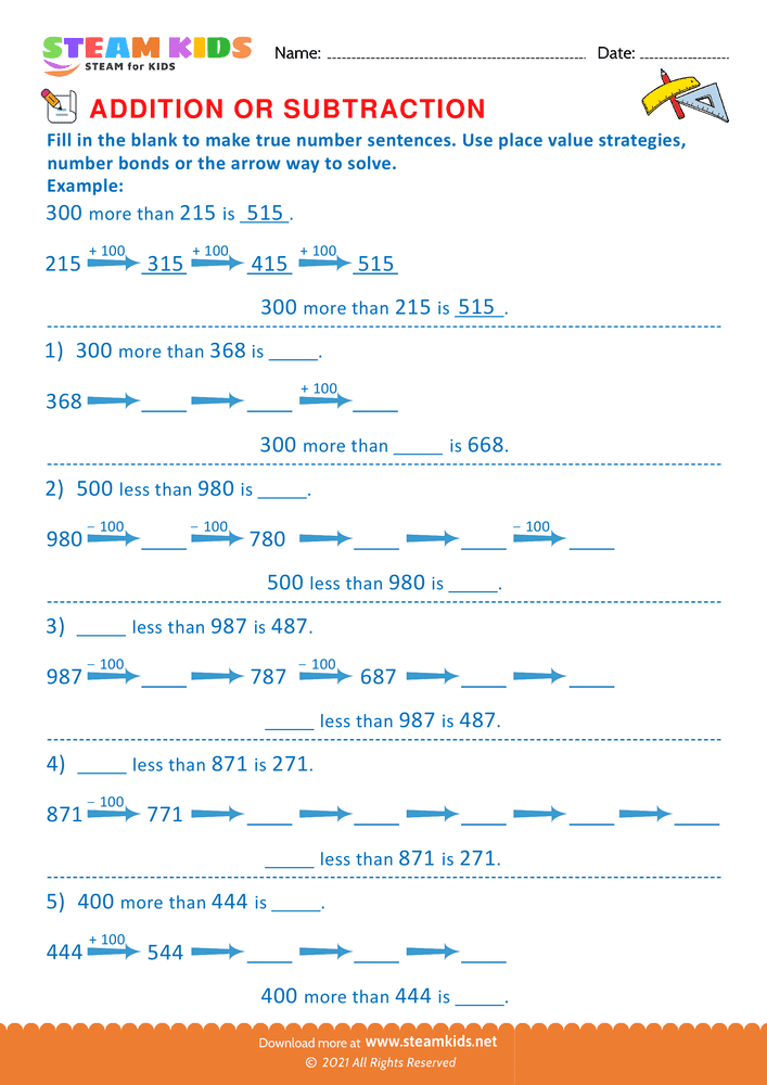 Free Math Worksheet - Addition or subtraction - Worksheet 6