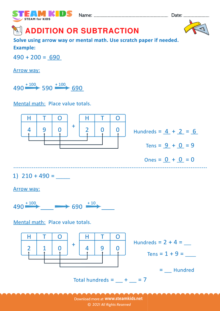 Free Math Worksheet - Addition or subtraction - Worksheet 8