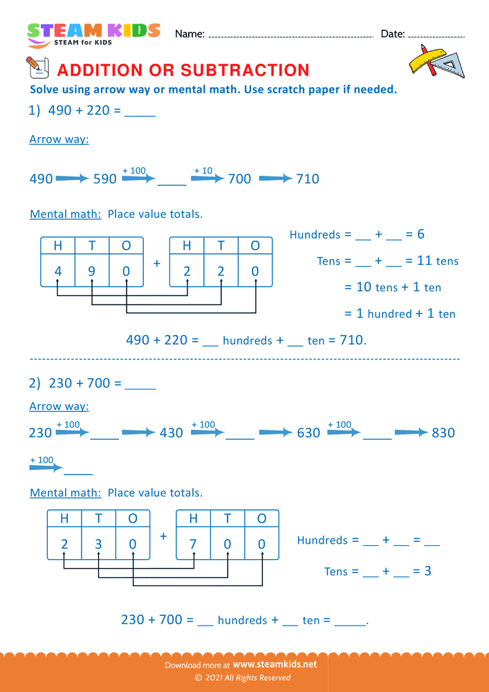 Free Math Worksheet - Addition or subtraction - Worksheet 9