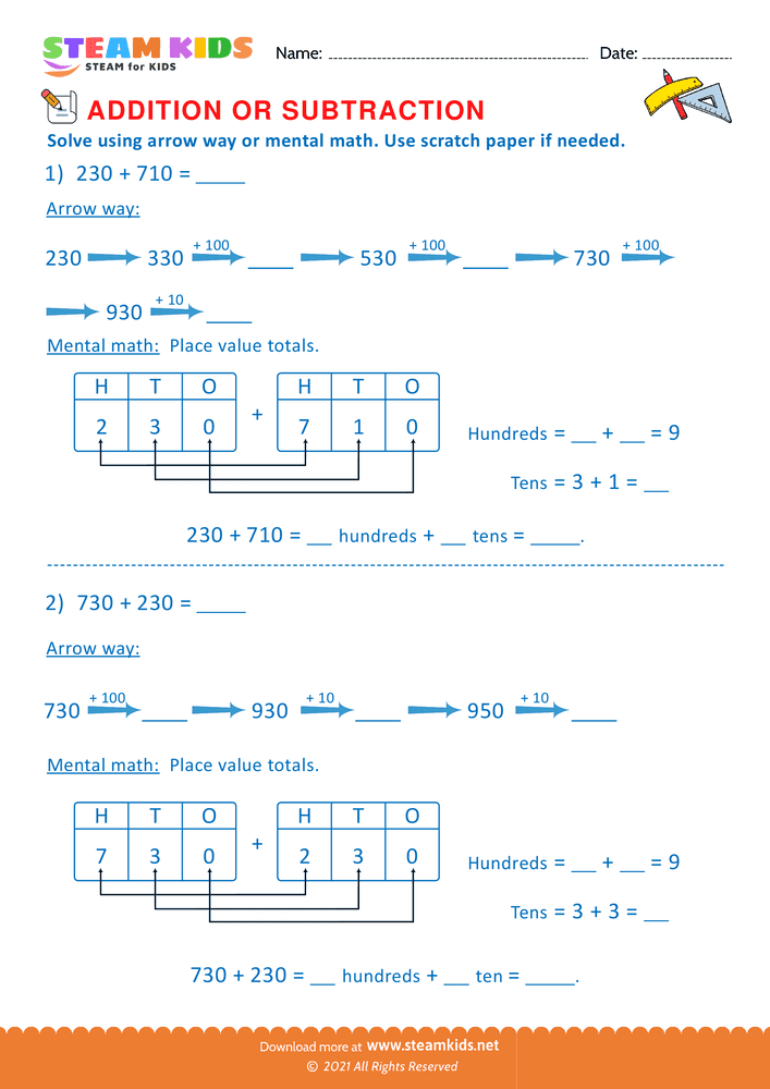 Free Math Worksheet - Addition or subtraction - Worksheet 10