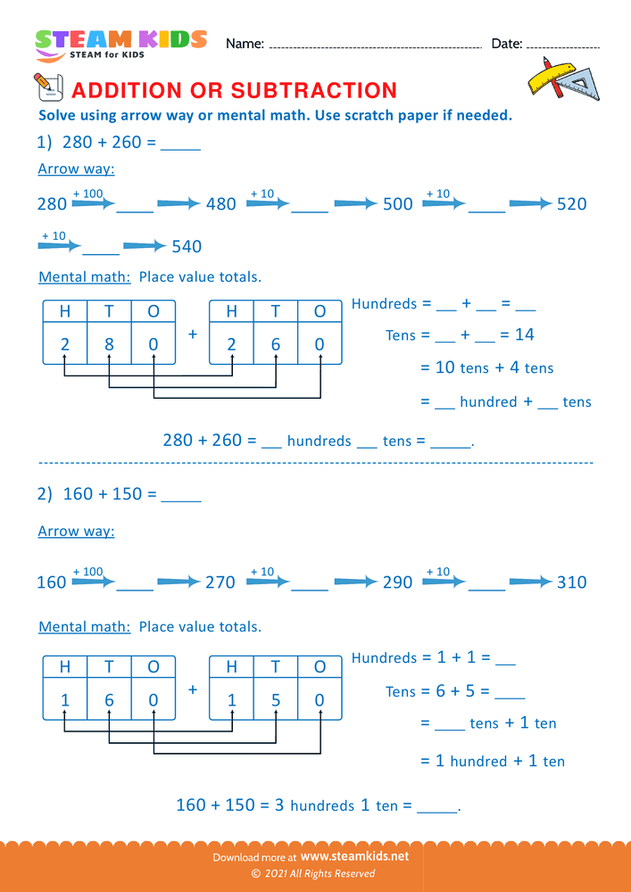 Free Math Worksheet - Addition or subtraction - Worksheet 12