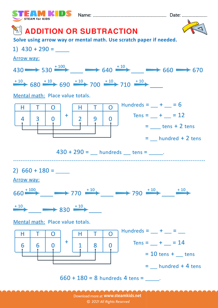 Free Math Worksheet - Addition or subtraction - Worksheet 14