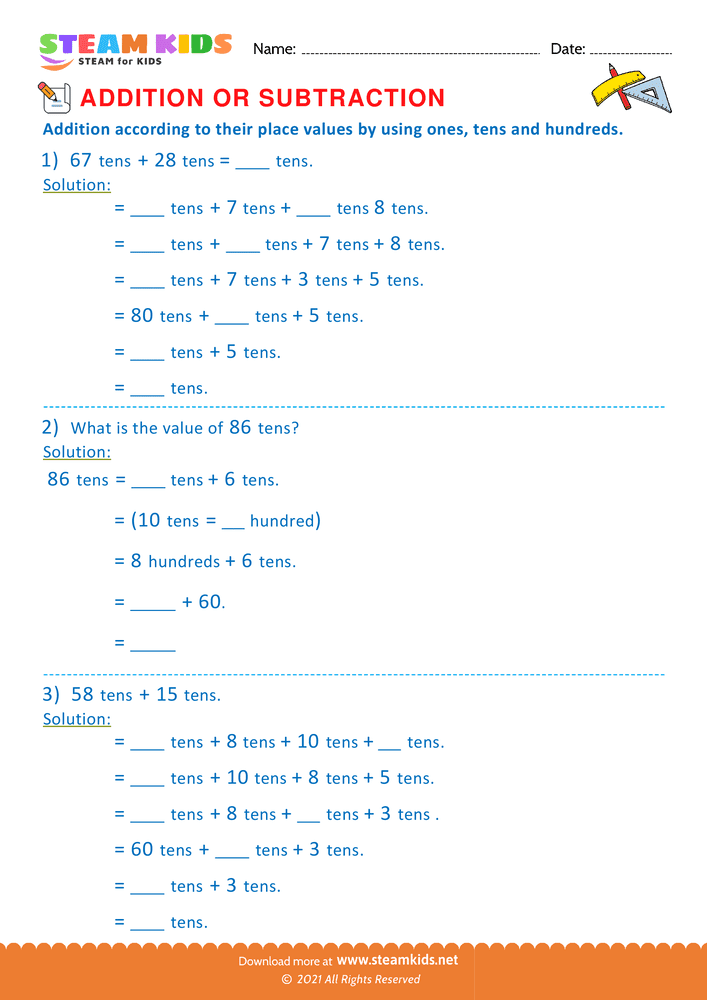 Free Math Worksheet - Addition or subtraction - Worksheet 16