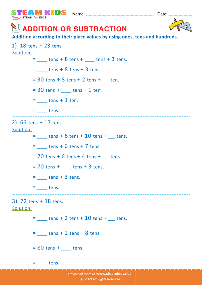 Free Math Worksheet - Addition or subtraction - Worksheet 17