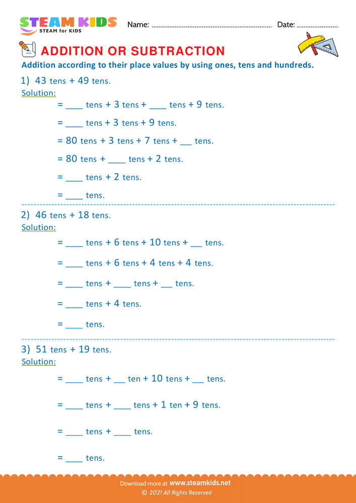 Free Math Worksheet - Addition or subtraction - Worksheet 18