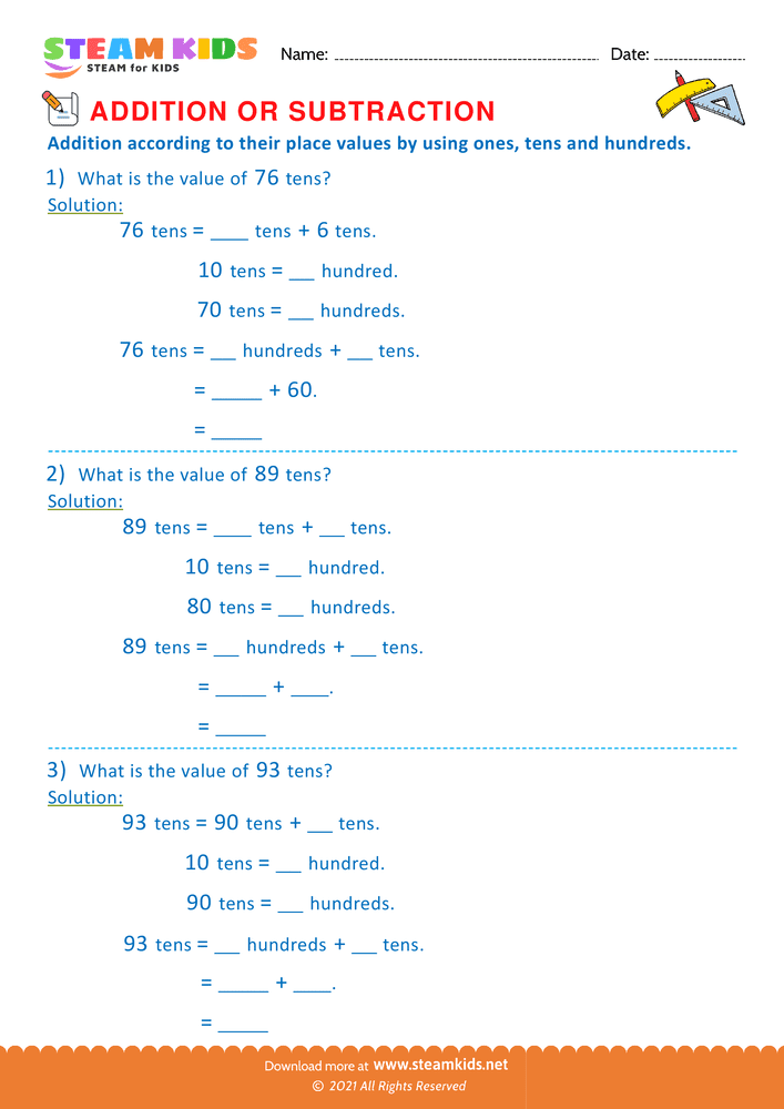 Free Math Worksheet - Addition or subtraction - Worksheet 19