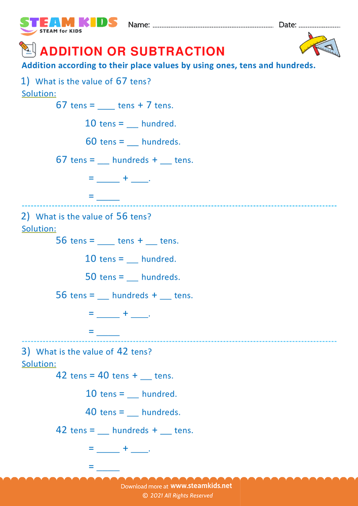 Free Math Worksheet - Addition or subtraction - Worksheet 20