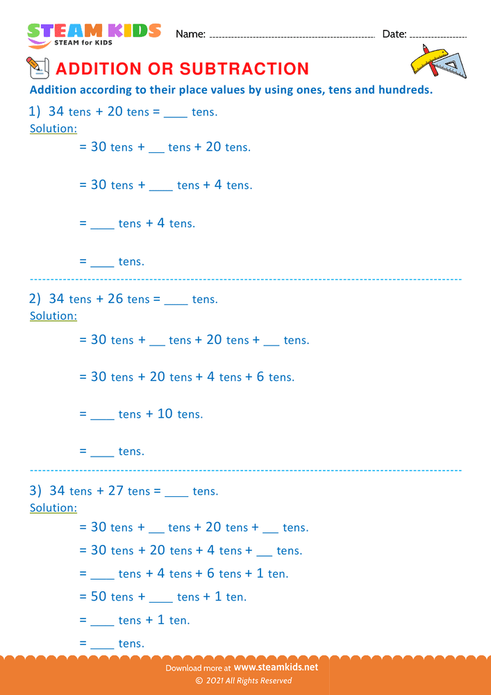 Free Math Worksheet - Addition or subtraction - Worksheet 21