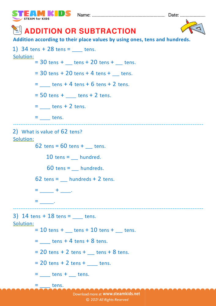 Free Math Worksheet - Addition or subtraction - Worksheet 22