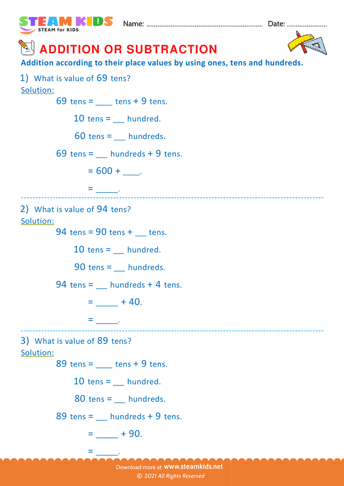 Free Math Worksheet - Addition or subtraction - Worksheet 24