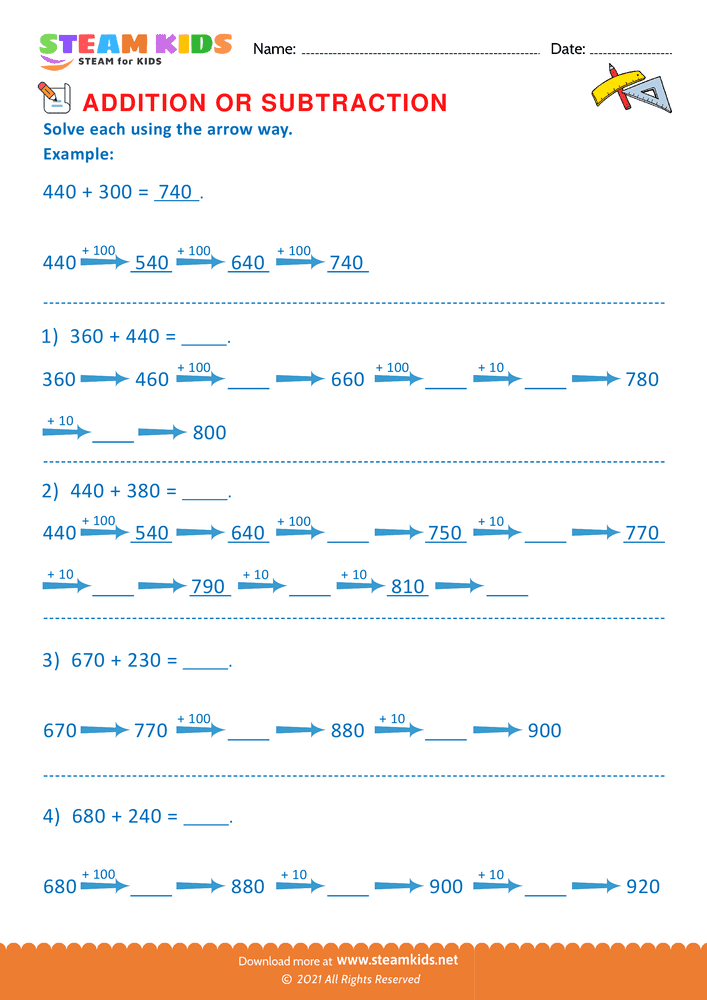 Free Math Worksheet - Addition or subtraction - Worksheet 25