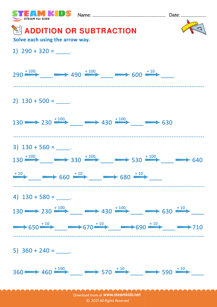 Free Math Worksheet - Addition or subtraction - Worksheet 29