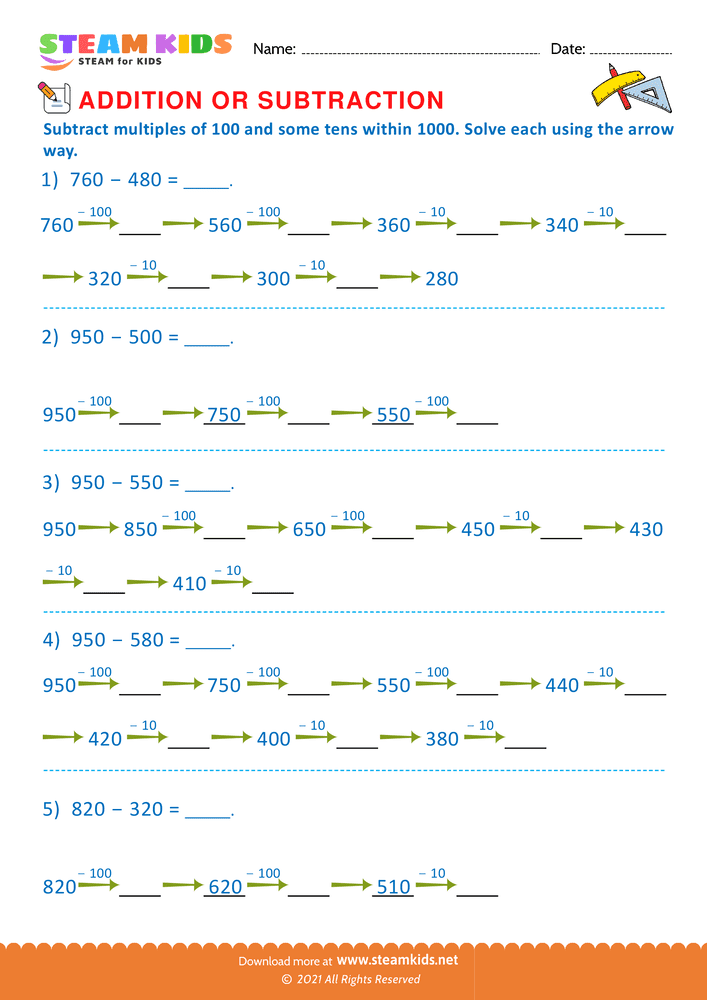 Free Math Worksheet - Addition or subtraction - Worksheet 33