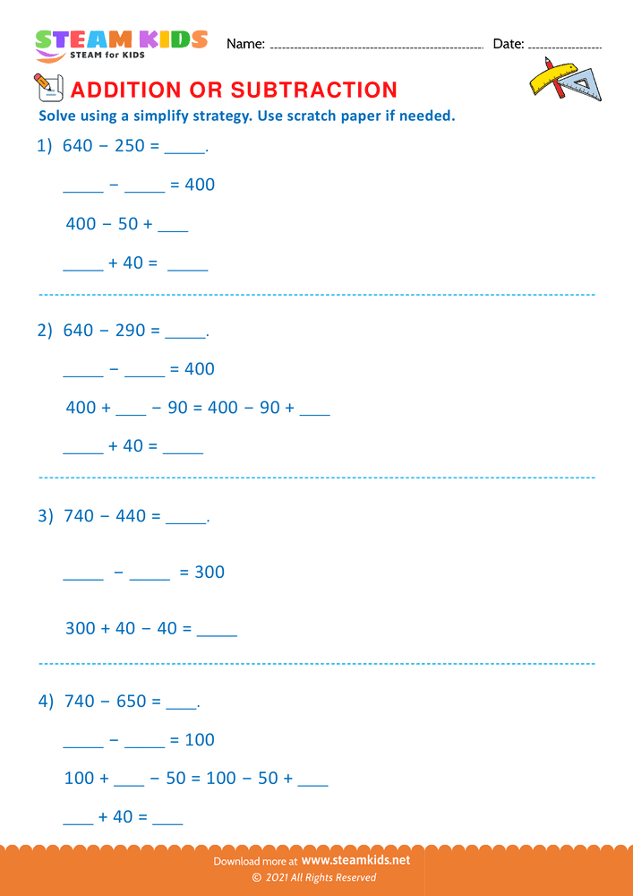 Free Math Worksheet - Addition or subtraction - Worksheet 36