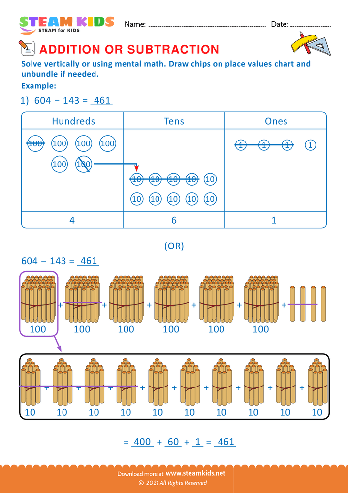 Free Math Worksheet - Solve drawing chips on place value chart  - Worksheet 20