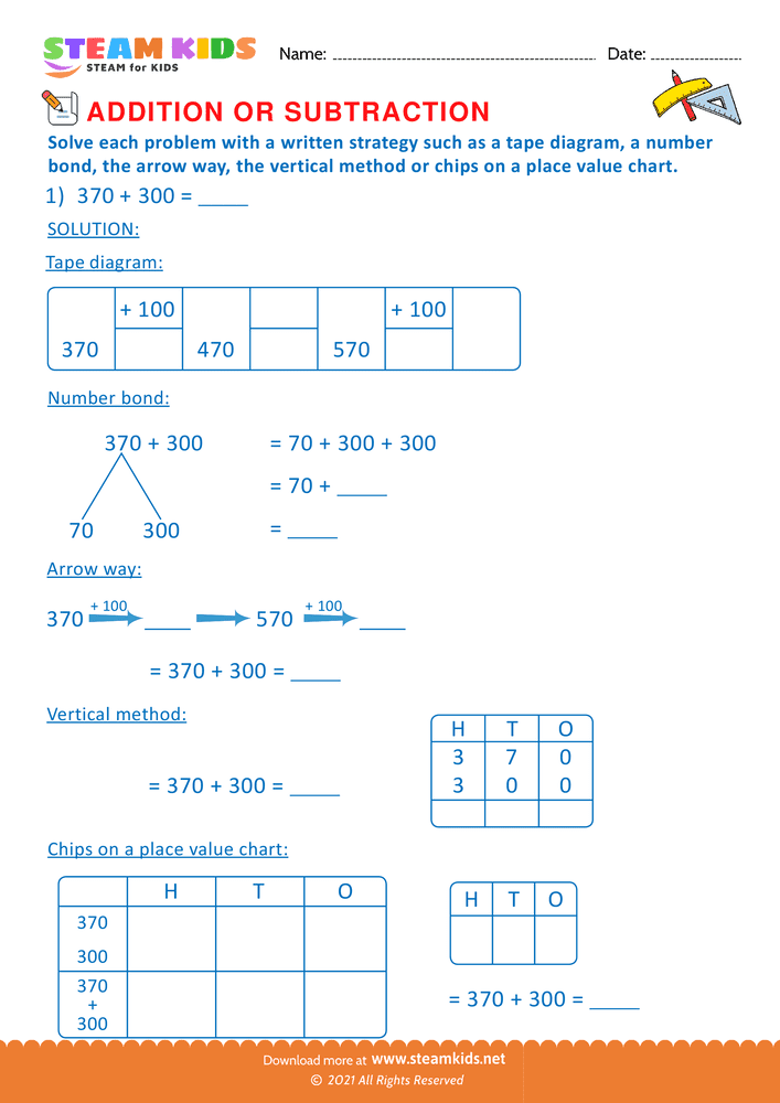 Free Math Worksheet - Addition or subtraction - Worksheet 37