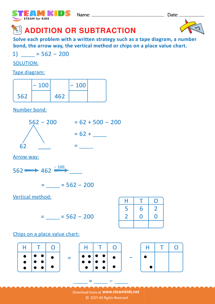 Free Math Worksheet - Addition or subtraction - Worksheet 39