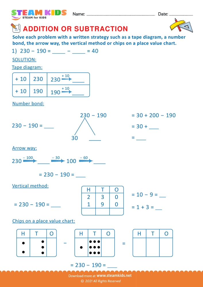 Free Math Worksheet - Addition or subtraction - Worksheet 40
