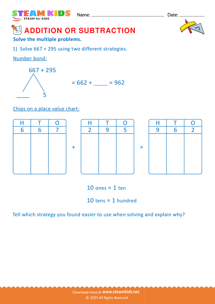 Free Math Worksheet - Addition or subtraction - Worksheet 44