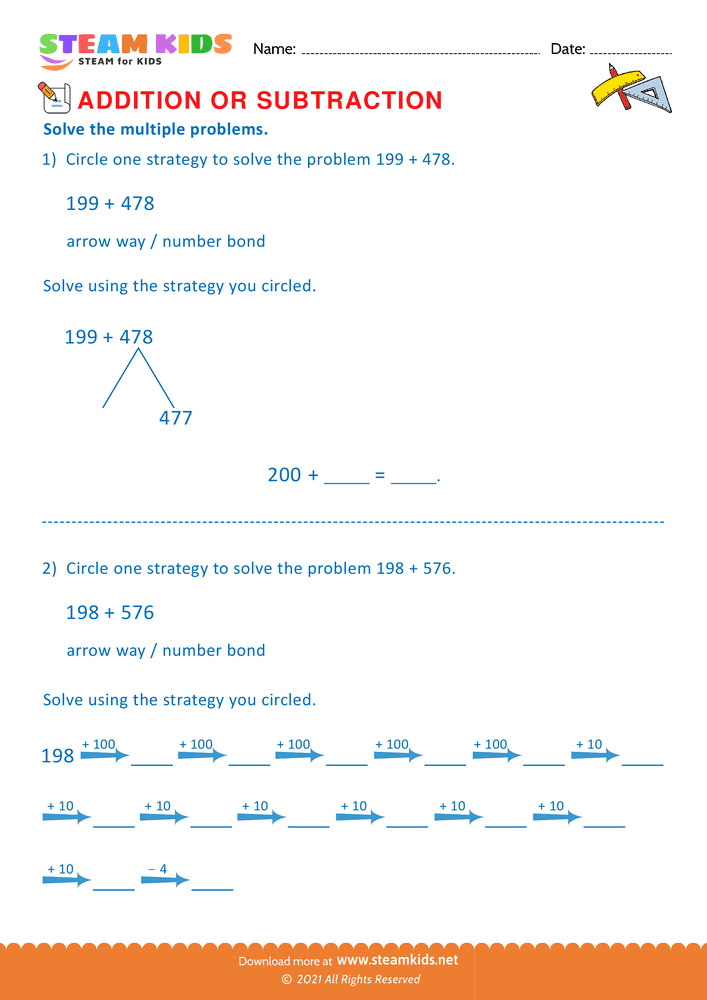 Free Math Worksheet - Addition or subtraction - Worksheet 45