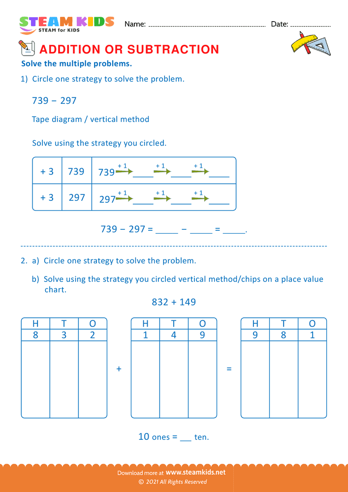 Free Math Worksheet - Addition or subtraction - Worksheet 46