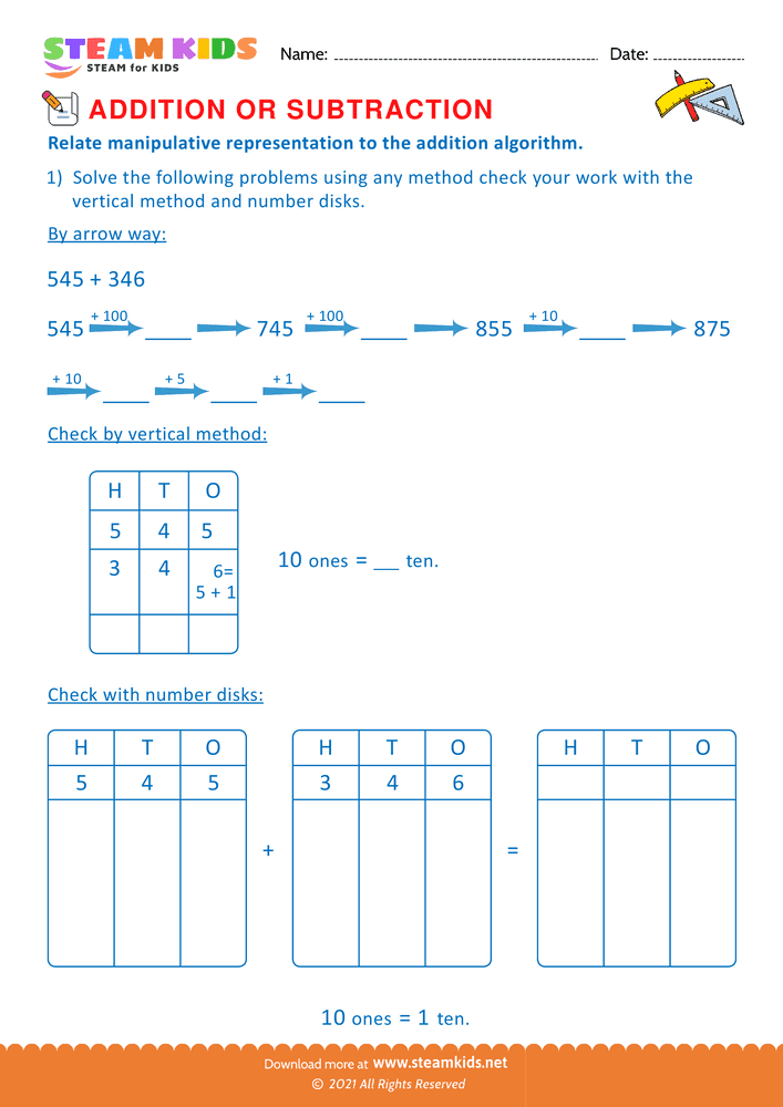Free Math Worksheet - Addition or subtraction - Worksheet 50