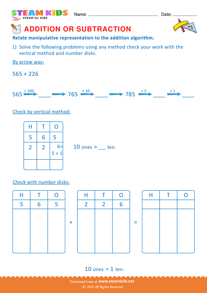 Free Math Worksheet - Addition or subtraction - Worksheet 51