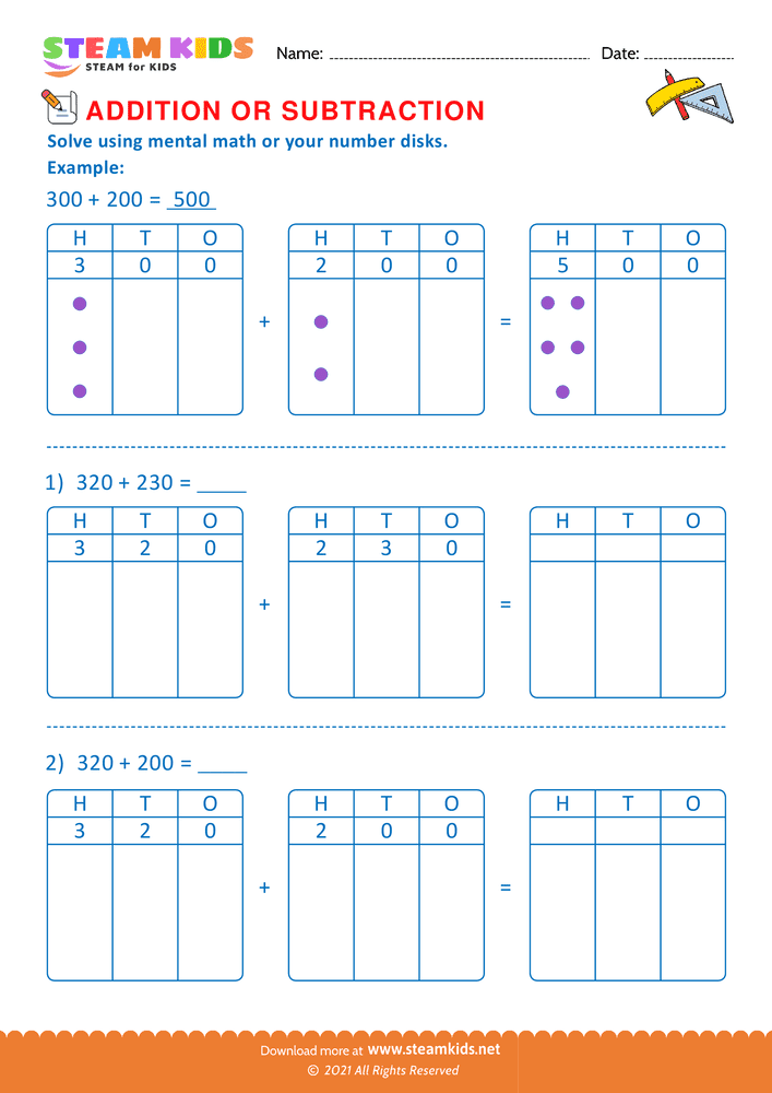 Free Math Worksheet - Addition or subtraction - Worksheet 54