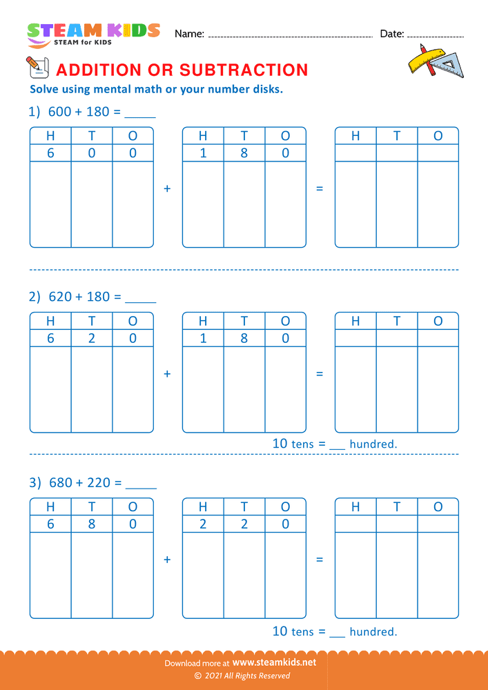 Free Math Worksheet - Addition or subtraction - Worksheet 56