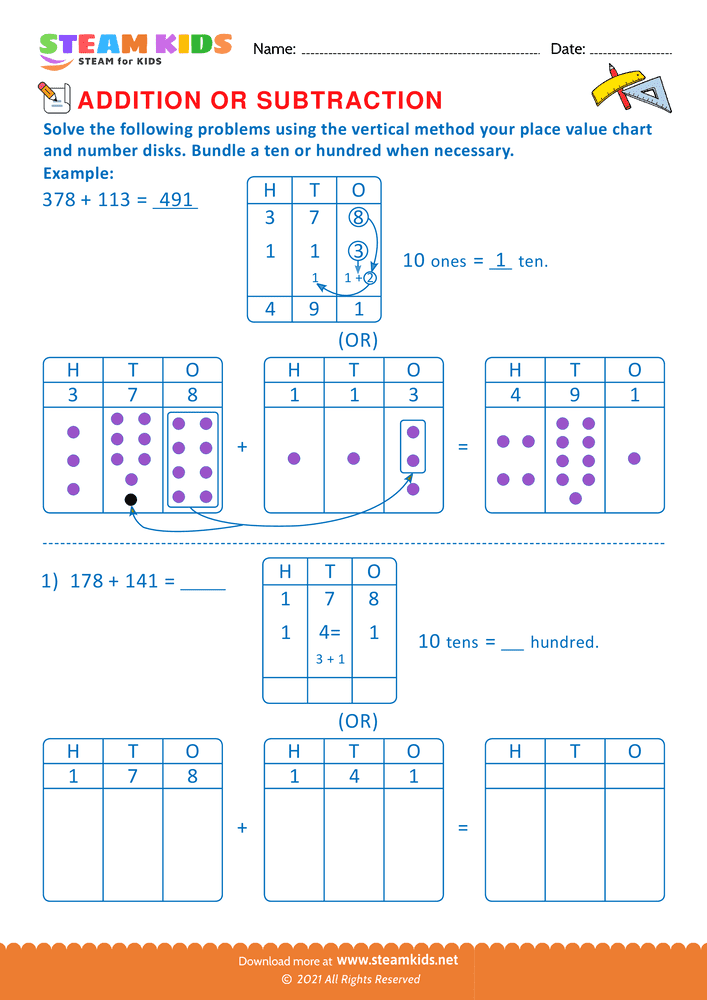 Free Math Worksheet - Addition or subtraction - Worksheet 57